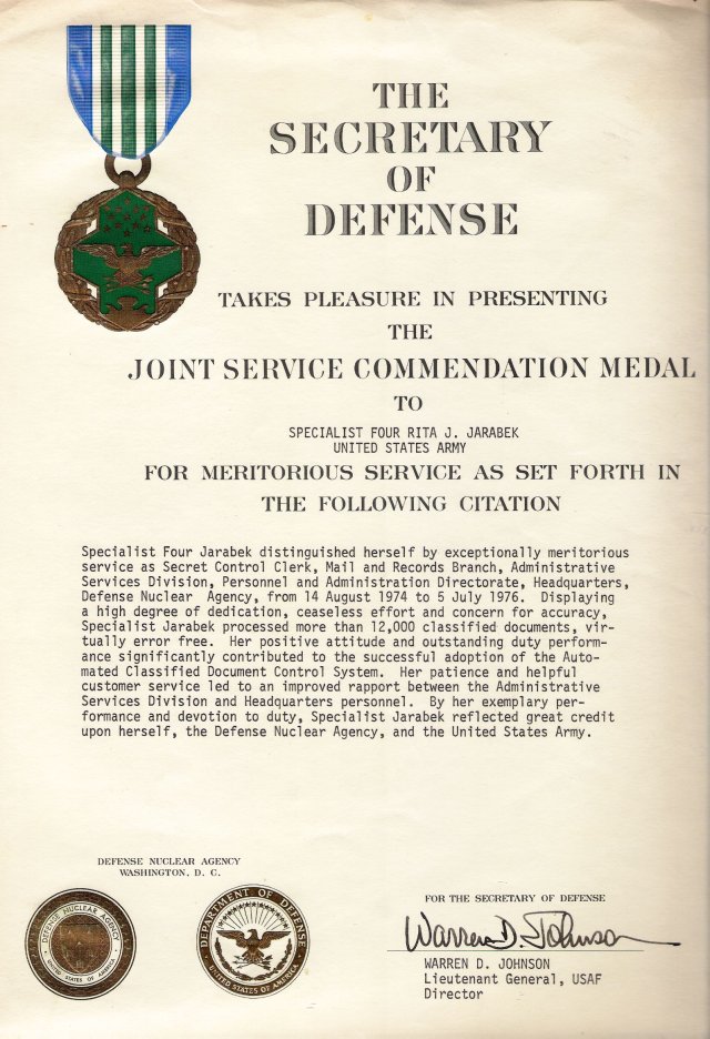 Rita's Joint Services Commendation Medal
